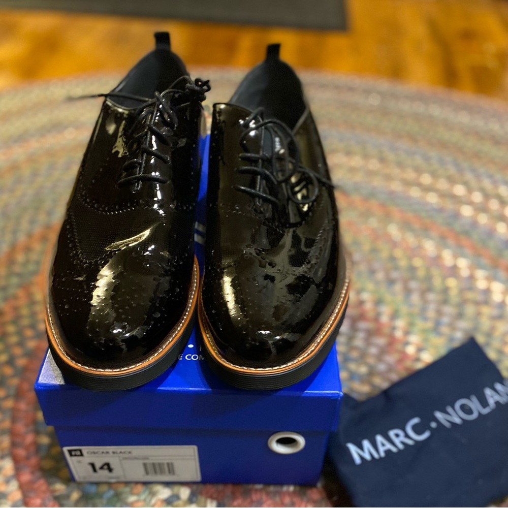 Marc Nolan Oscar Black Patent Leather Wholecut Brogue Sneakers